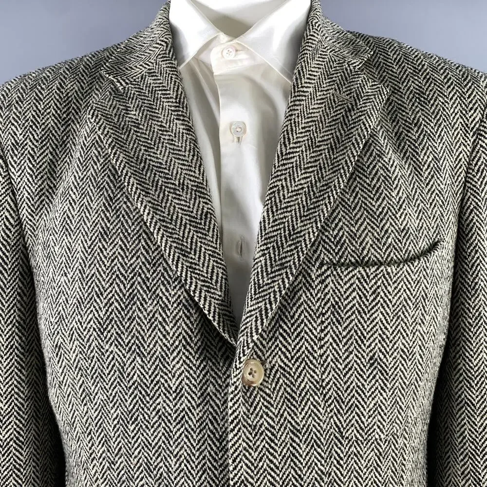 POLO by RALPH LAUREN Size 42 Beige Black Herringbone Wool Sport Coat